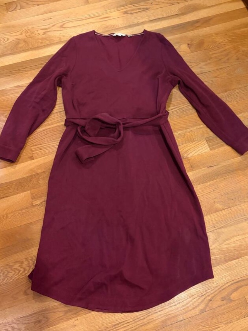Boden Burgundy Midi Dress with Waist Tie - Picture 7 of 9